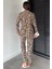 Kadın Ön Düğmeli Leopar Desenli Uzun Kol Pijama Takımı P-00018751 4