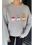 Kadın Bisiklet Yaka Ön Nakışlı Şardonlu Sweatshirt P-00018838 3