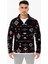Erkek Yarım Fermuarlı Desenli Polar Sweat Tribal Etnik Desen Yakalı, Uzun Kollu, Oversize Rahat Kalıp, - Siyah 1