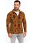 Erkek Yarım Fermuarlı Desenli Polar Sweat Tribal Etnik Desen Yakalı, Uzun Kollu, Oversize Rahat Kalıp, - Kahverengi 1