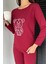Kadın Baskılı Uzun Kol Bisiklet Yaka Pijama Takımı P-00018716 2