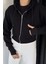 Kadın Kapüşonlu Şardonlu Ön Fermuarlı Crop Top Sweatshirt P-00018833 3