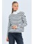 kadın çizgili balıkçı yaka triko kazak 4