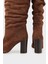 Kahve Deri Kadın Topuklu Çizme 4