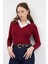 Bordo Yumuşak Dokulu Gömlek Yaka Görünümlü Bluz 8198A 8