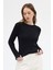 Siyah Premium/Viskoz Yumuşak Kumaşlı Parmak Geçmeli Crop Bluz 8162A 7