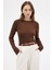 Kahve Premium/Viskoz Yumuşak Kumaşlı Parmak Geçmeli Crop Bluz 8162A 3