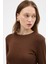 Kahve Premium/Viskoz Yumuşak Kumaşlı Parmak Geçmeli Crop Bluz 8162A 5