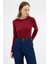Bordo Premium/Viskoz Yumuşak Kumaşlı Parmak Geçmeli Crop Bluz 8162A 8