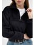 Siyah Kadın Peluş Yarım Fermuarlı Crop Sweatshirt 3056A 5