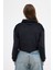 Siyah Kadın Peluş Yarım Fermuarlı Crop Sweatshirt 3056A 6