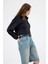 Siyah Kadın Peluş Yarım Fermuarlı Crop Sweatshirt 3056A 7