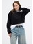Siyah Kadın Crop Bisiklet Yaka Sweatshirt 9210M 2