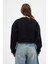 Siyah Kadın Crop Bisiklet Yaka Sweatshirt 9210M 6