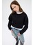 Siyah Kadın Crop Bisiklet Yaka Sweatshirt 9210M 7