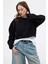 Siyah Kadın Crop Bisiklet Yaka Sweatshirt 9210M 8