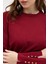 Bordo Bisiklet Yaka Kol Düğmeli Kadın Triko Kazak 2455 9
