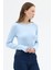 Mavi Premium/Viskoz Yumuşak Kumaşlı Parmak Geçmeli Crop Bluz 8162A 3