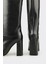 Siyah Deri Kadın Yüksek Topuk Çizme 4