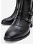 Sade Çift Tokalı Küt Burunlu Topuklu Bot SİYAH CİLT 4