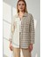 Kadın Bej Oversize Fit Ekoseli Desenli Uzun Kollu %100 Pamuk Gömlek, Ceket, Kadın Oduncu Gömlek 1