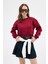 Bordo Kadın Crop Bisiklet Yaka Sweatshirt 9210M 2
