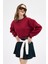 Bordo Kadın Crop Bisiklet Yaka Sweatshirt 9210M 3