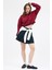Bordo Kadın Crop Bisiklet Yaka Sweatshirt 9210M 4