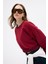 Bordo Kadın Crop Bisiklet Yaka Sweatshirt 9210M 8
