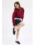 Bordo Kadın Crop Bisiklet Yaka Sweatshirt 9210M 9