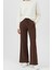 Pamuklu Kadın Eşofman Altı Yüksek Bel Flare Fit Geniş Paça Ipli Cepli Esnek Yumuşak Likra Acı Kahve 2