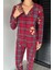Kadın Ön Düğmeli Uzun Kol Ekose Desenli Pijama Takımı P-00018719 3