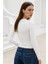 Kadın Ekru Bisiklet Yaka Esnek Kumaşlı Vücuda Oturan Slim Fit Uzun Kollu Crop Body 6