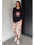 Kadın Bisiklet Yaka Baskılı Uzun Kol Pijama Takımı P-00018753 2