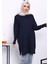Lacivert Kazayağı Desenli Soğuk Iplik Triko Tunik 1