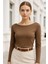 Kadın Kahverengi Kayık Yaka Uzun Kollu Bluz 1