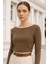 Kadın Kahverengi Kayık Yaka Uzun Kollu Bluz 2