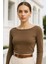 Kadın Kahverengi Kayık Yaka Uzun Kollu Bluz 3