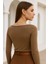 Kadın Kahverengi Kayık Yaka Uzun Kollu Bluz 5