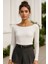 Kadın Ekru Kayık Yaka Uzun Kollu Bluz 1