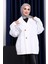 Ekru Düğmeli Oversize Kanvas Ceket 1