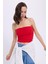 Kadın Slim Fit Dar Kesim Pamuklu Straplez Kırmızı Bluz 2
