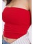 Kadın Slim Fit Dar Kesim Pamuklu Straplez Kırmızı Bluz 3