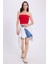 Kadın Slim Fit Dar Kesim Pamuklu Straplez Kırmızı Bluz 4