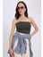Kadın Slim Fit Dar Kesim Pamuklu Straplez Haki Bluz 6