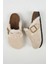 Cancun Kürklü Kadın Vegan Deri Tokalı Bej Sabo Terlik 3