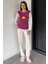 Kadın Çift Renkli Baskılı Uzun Kol Pijama Takımı P-00018711 1