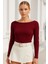 Kadın Bordo Kayık Yaka Uzun Kollu Bluz 2