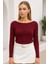 Kadın Bordo Kayık Yaka Uzun Kollu Bluz 4