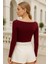 Kadın Bordo Kayık Yaka Uzun Kollu Bluz 5
